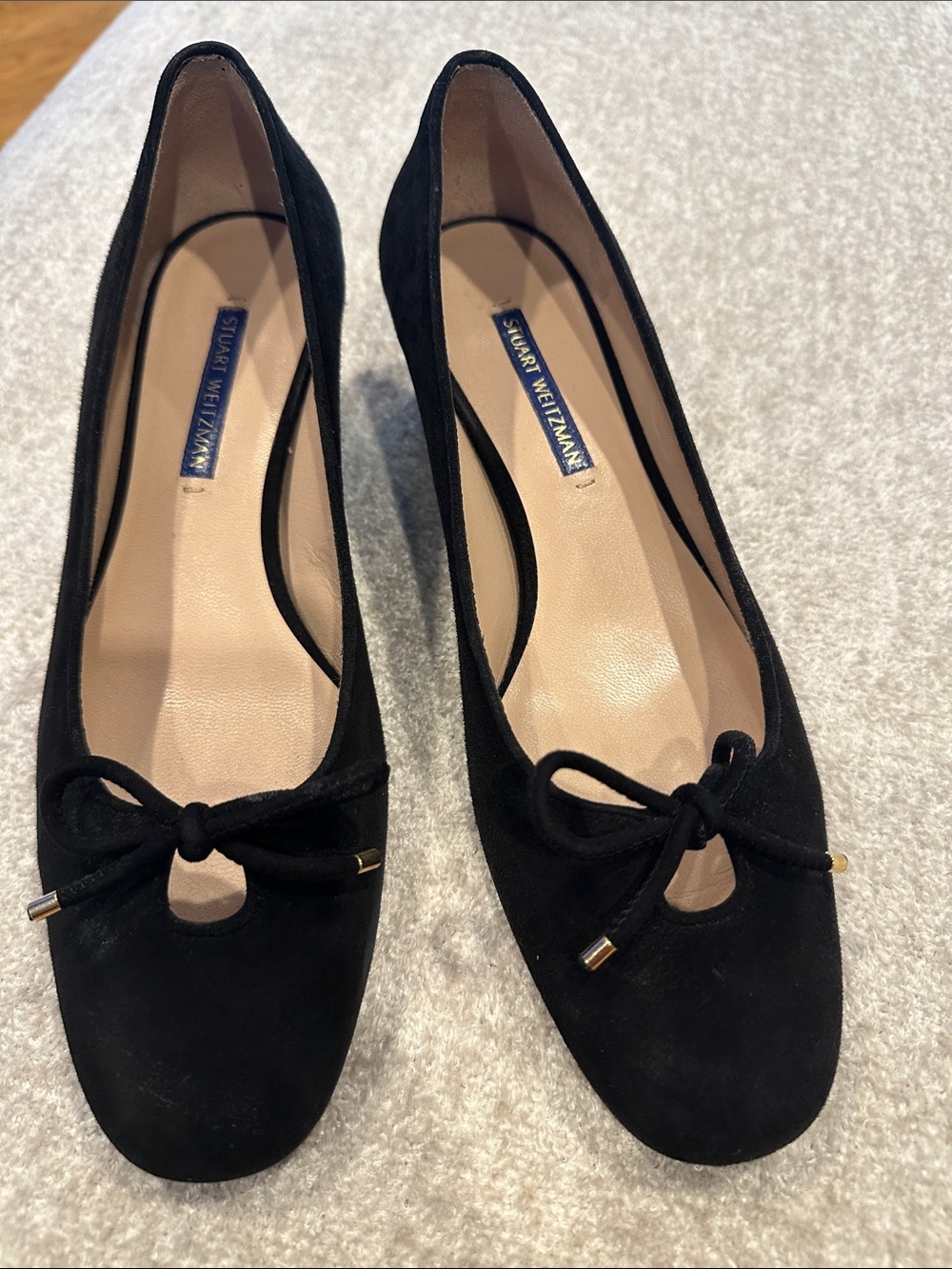 Stuart Weitzman Black Suede Bow Ballet Flats new without tag or box